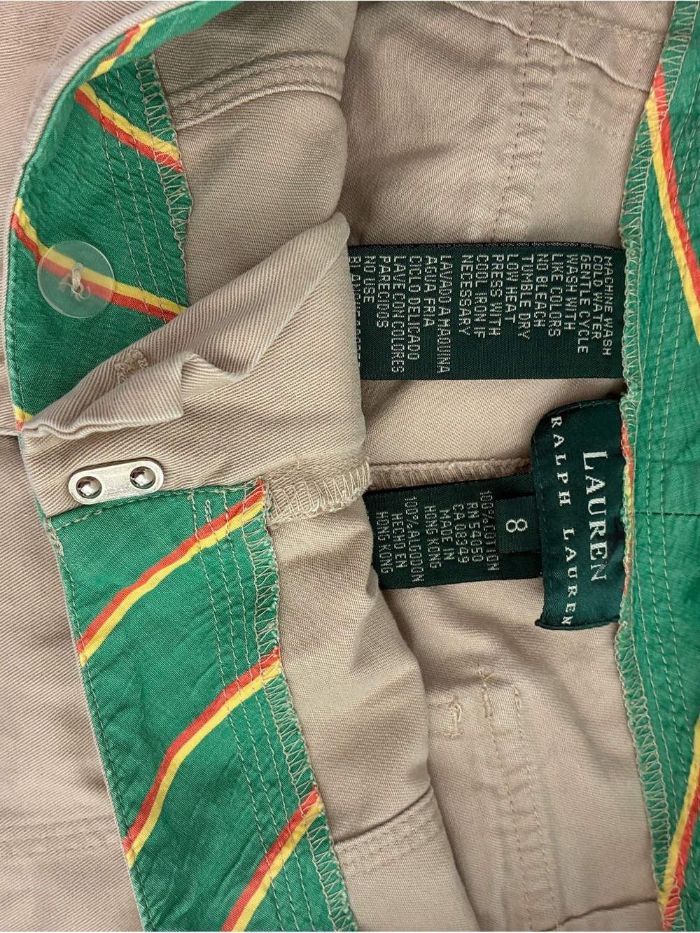 Ralph Lauren Khaki Straight-Leg Pants with Green & Red Trim